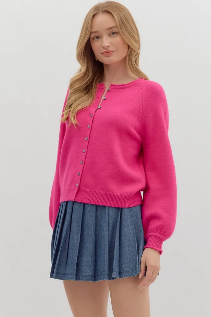 Coraline Soft Cardigan Sweater in Pink FrenchTerryTexture