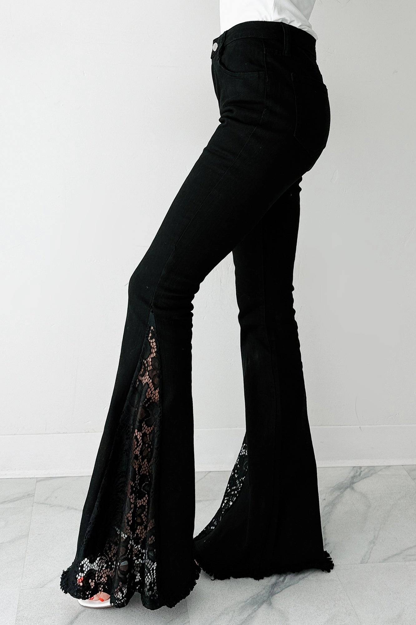 Coraline Saint & Hearts Lace Flare Jeans (Black) Weather Flex Versatile Fit