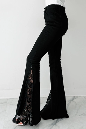 Chic Fit Flexible Comfort Wear Coraline Saint & Hearts Lace Flare Jeans (Black)