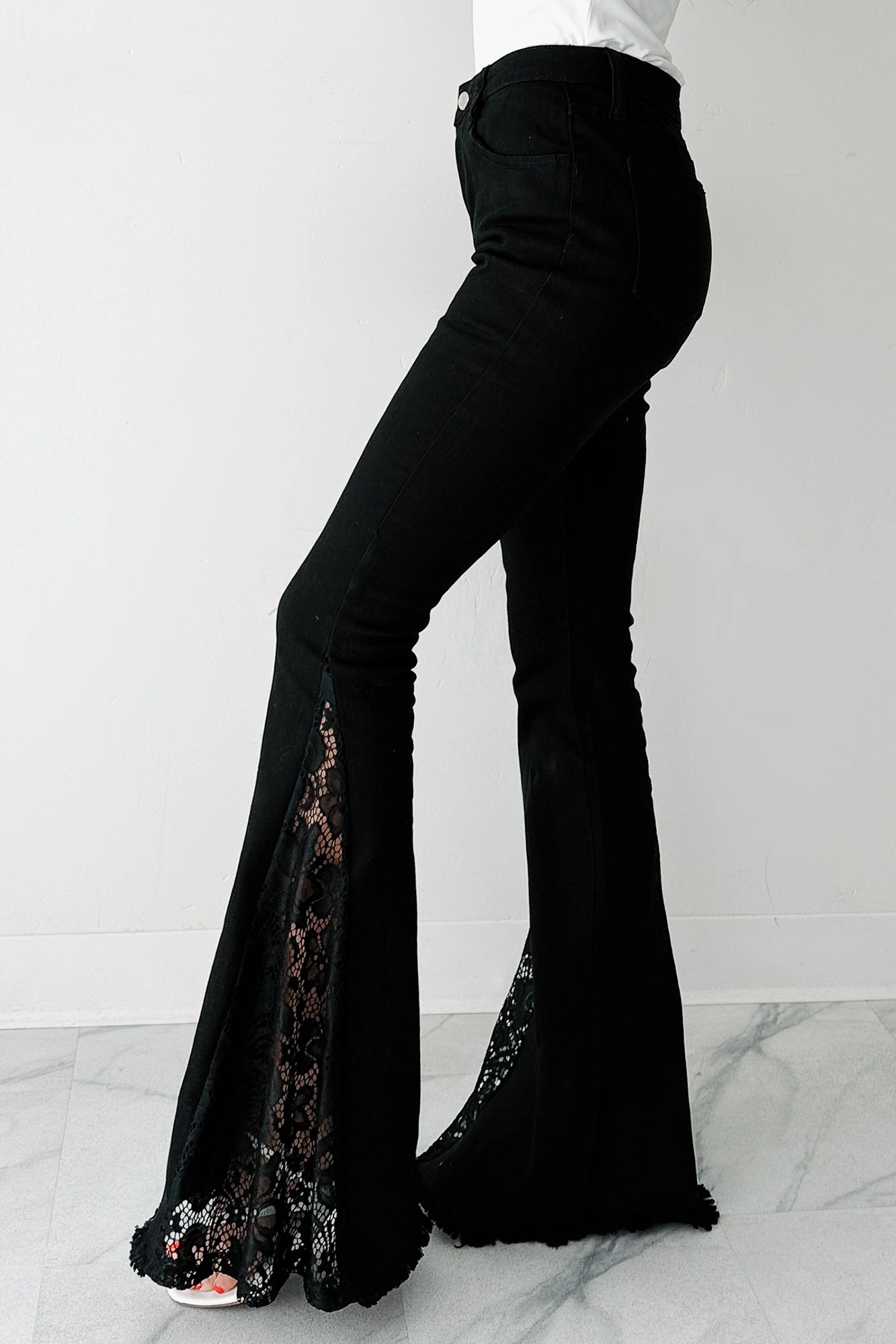 Chic Fit Flexible Comfort Wear Coraline Saint & Hearts Lace Flare Jeans (Black)
