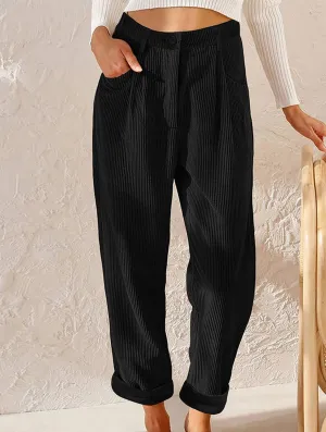Plus-size option CORDUROY HIGH WAISTED STRAIGHT LEG PANTS_CWBLP0643