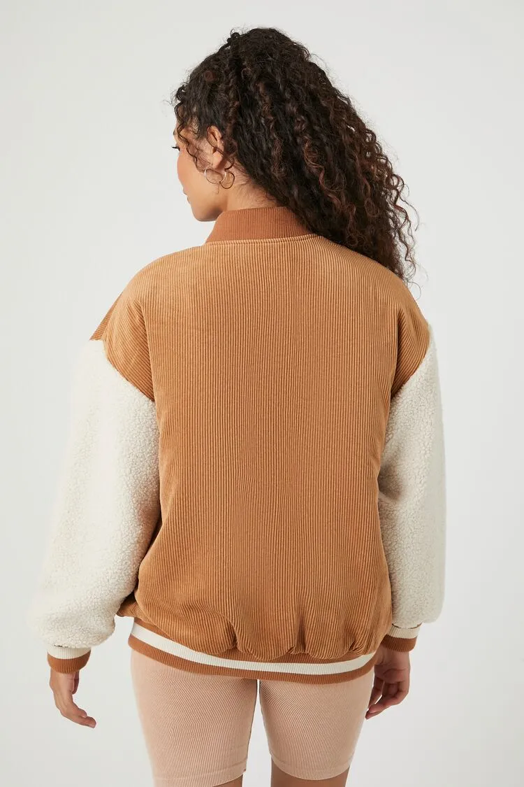Corduroy Varsity-Striped Bomber Jacket