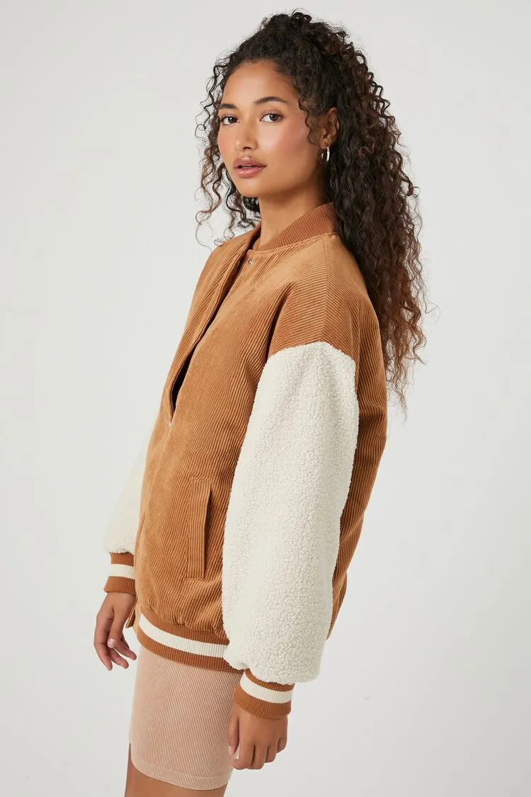 Corduroy Varsity-Striped Bomber Jacket