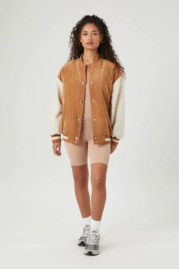 Corduroy Varsity-Striped Bomber Jacket