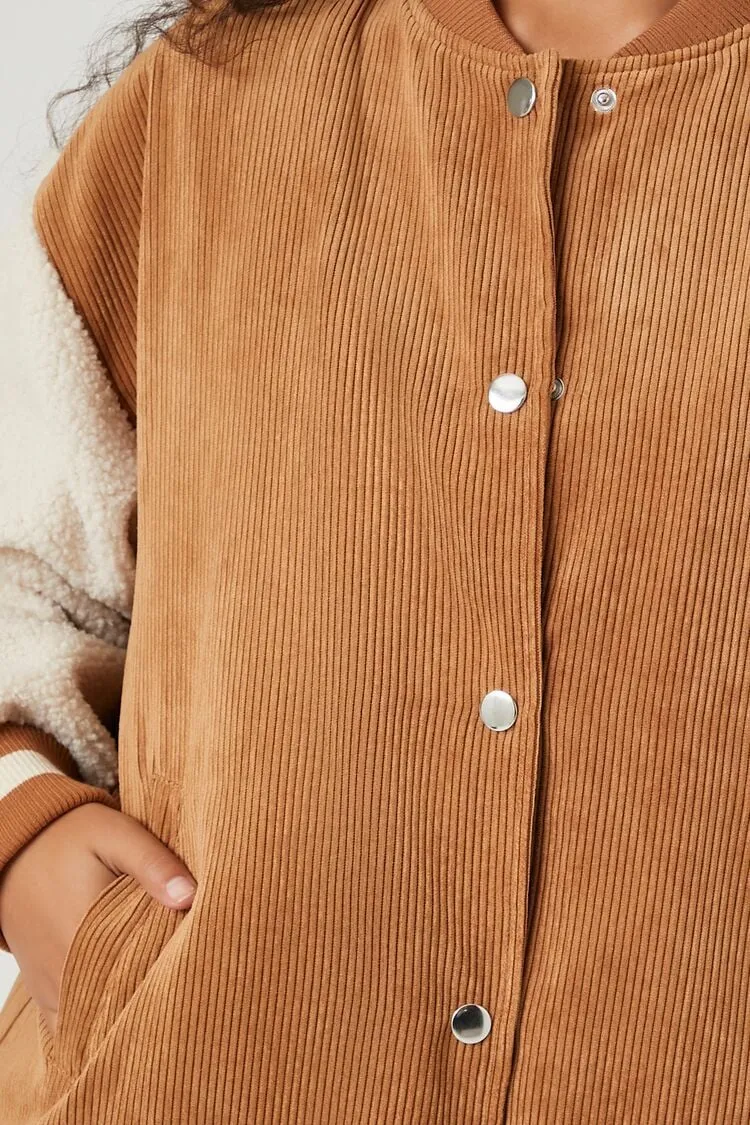 Corduroy Varsity-Striped Bomber Jacket
