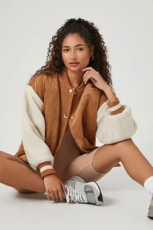 Corduroy Varsity-Striped Bomber Jacket