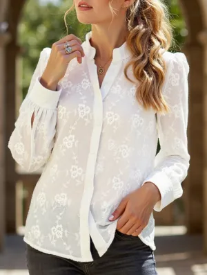 Ribbed Knit Fabric Lace embroidery blouse