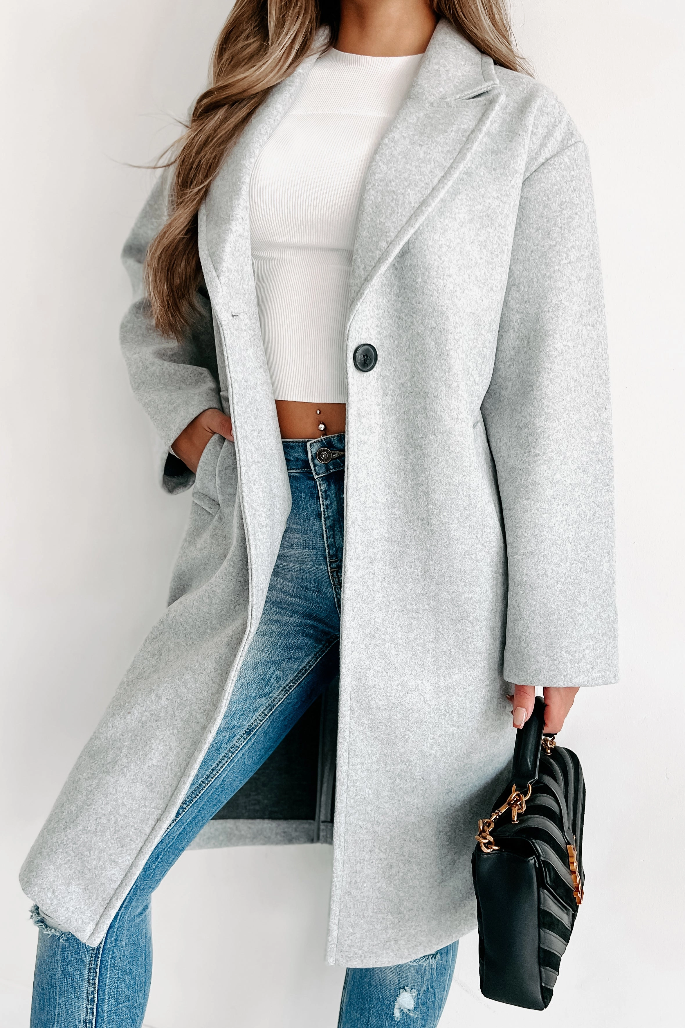 Can't Explain It Brushed Knit Longline Coat (Heather Grey) StretchFabric FlexibleMobility