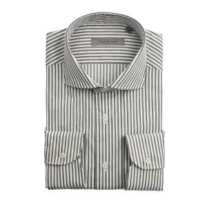 CORNELIANI Poplin Stripe Shirt Single-Cuff Tailored Fit OLIVE/WHITE