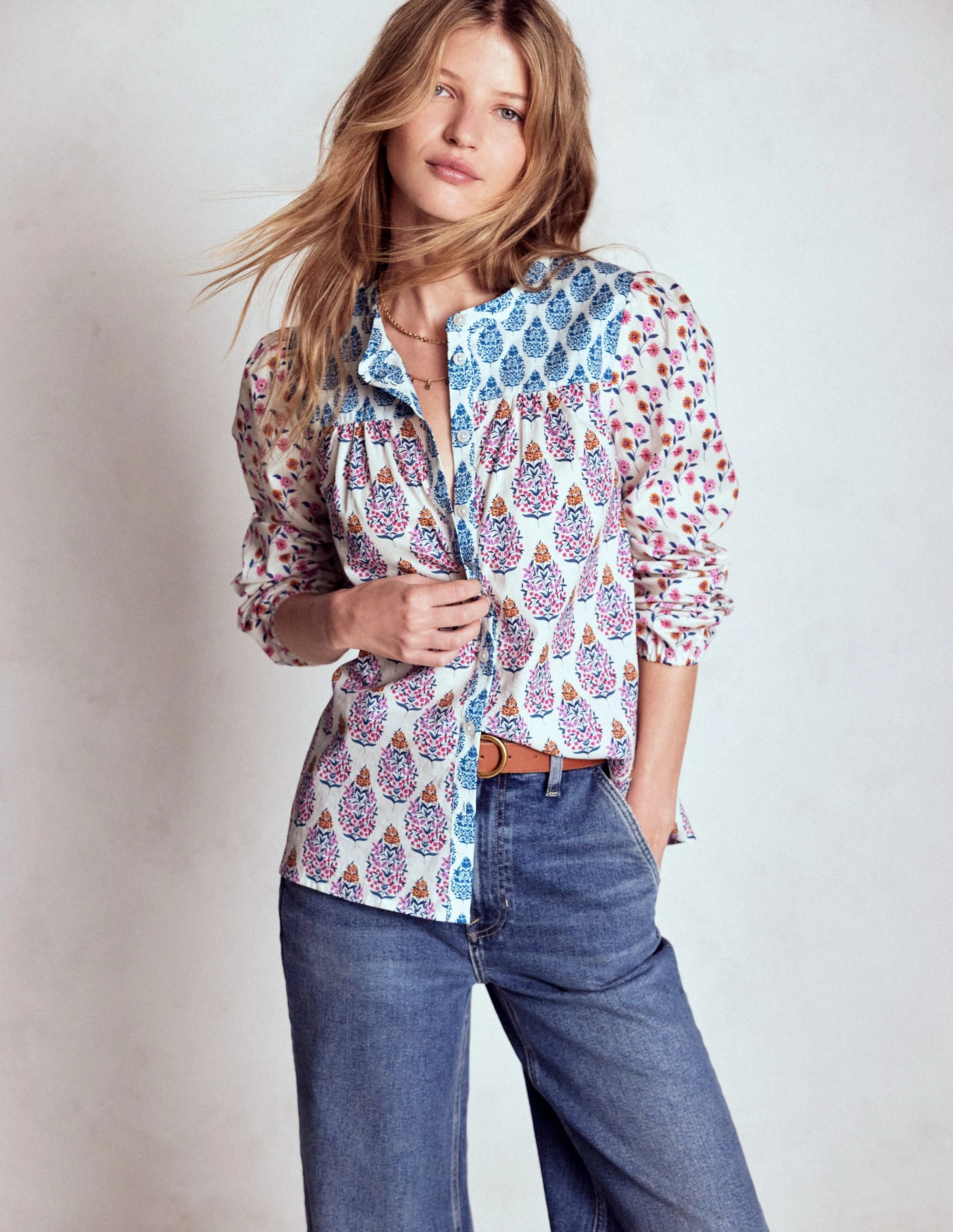 Soft Wool Anti Bacterial Layer Corrine Cotton Top-Multi, Wildflower Bouquet