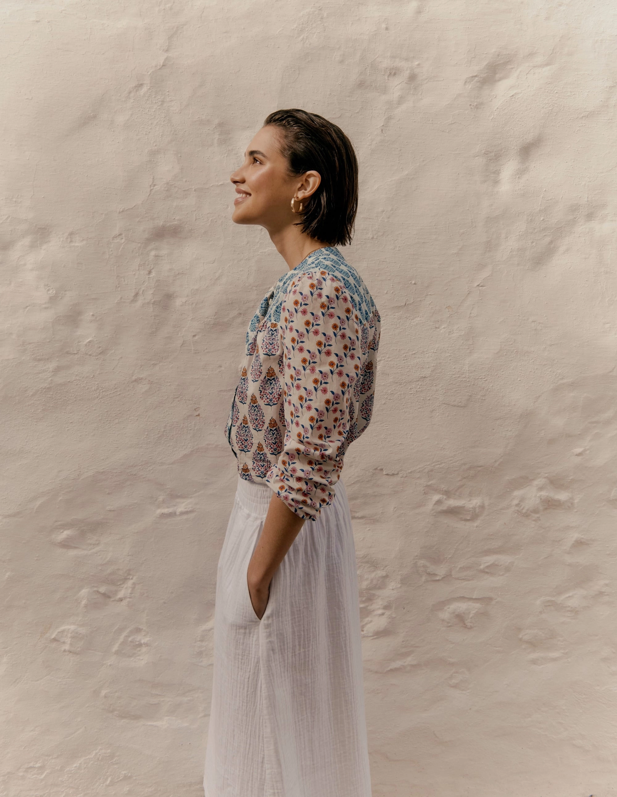 Corrine Cotton Top-Multi, Wildflower Bouquet Double Layered Hem Reinforcement