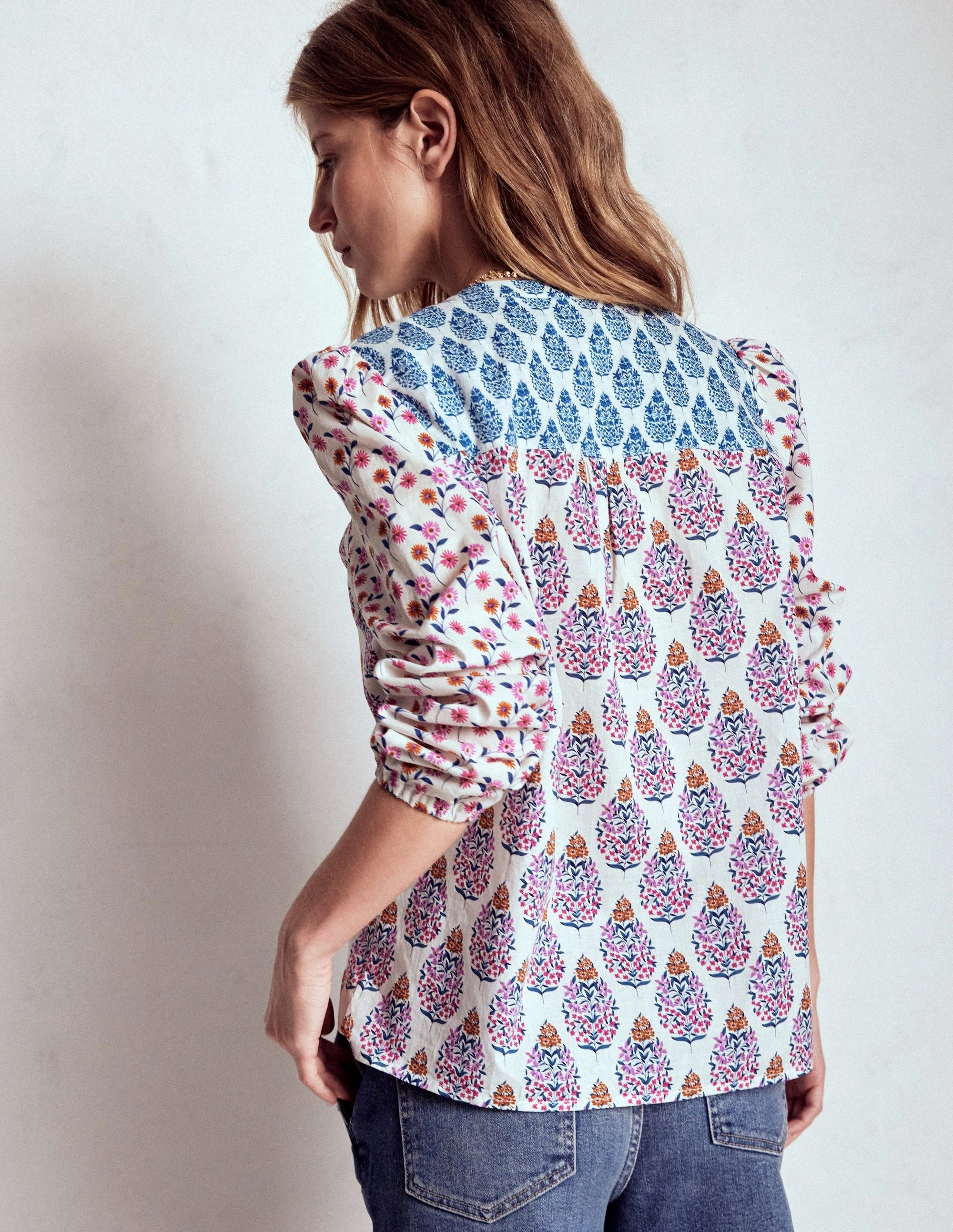 Corrine Cotton Top-Multi, Wildflower Bouquet AdjustableClosure FlexibleRibbedTrims