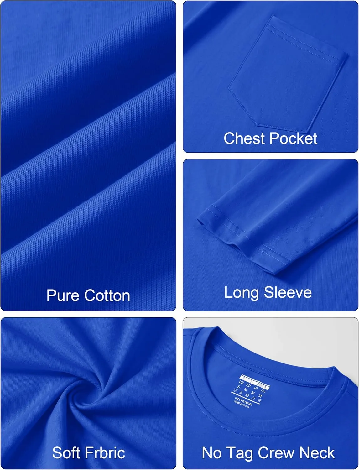 Cotrasen Men's Long Sleeve T-Shirts Cotton Casual T Shirts for Men Breathable Comfort Tee Shirts with Pocket