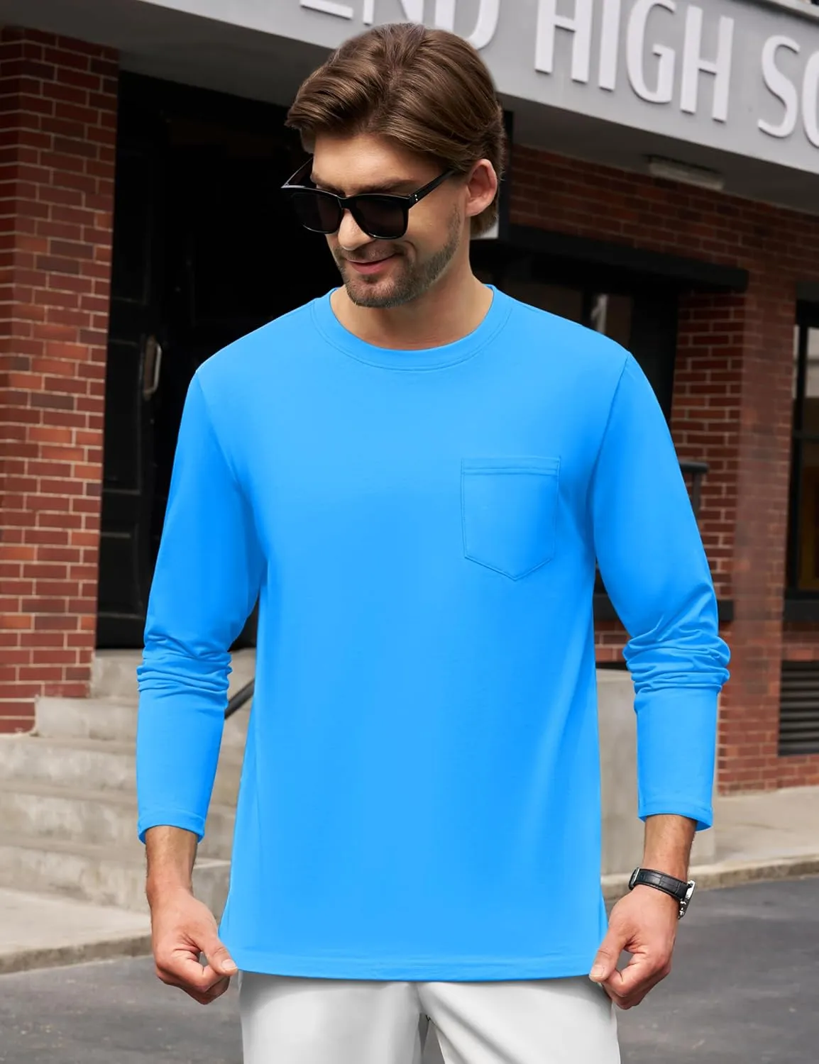 Cotrasen Men's Long Sleeve T-Shirts Cotton Casual T Shirts for Men Breathable Comfort Tee Shirts with Pocket