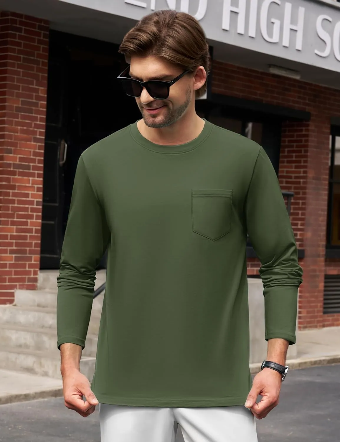Cotrasen Men's Long Sleeve T-Shirts Cotton Casual T Shirts for Men Breathable Comfort Tee Shirts with Pocket