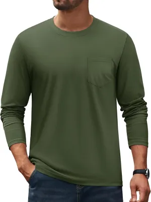 Cotrasen Men's Long Sleeve T-Shirts Cotton Casual T Shirts for Men Breathable Comfort Tee Shirts with Pocket