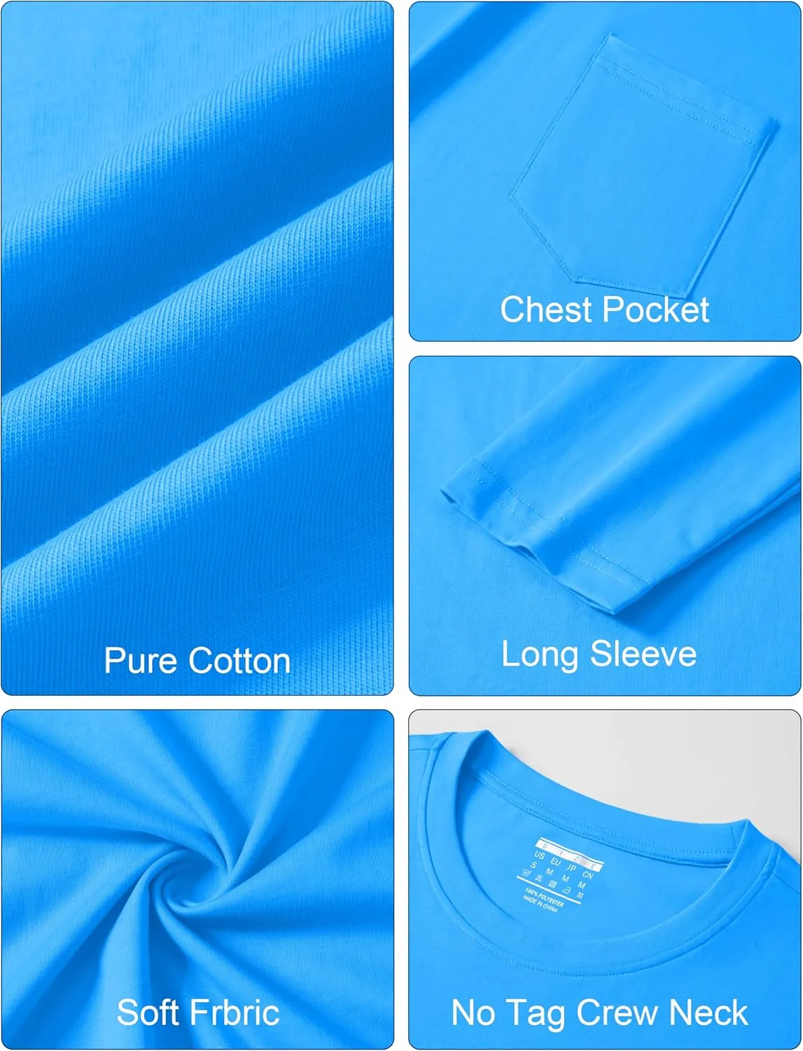 Cotrasen Men's Long Sleeve T-Shirts Cotton Casual T Shirts for Men Breathable Comfort Tee Shirts with Pocket