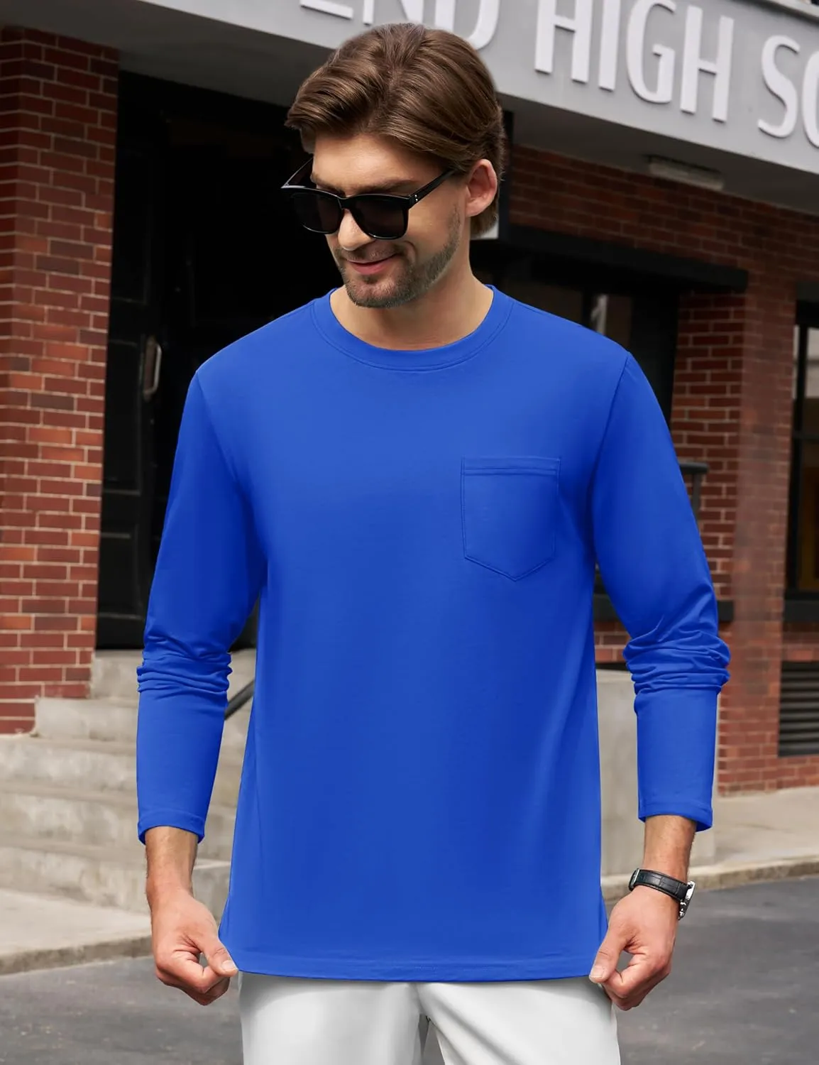 Cotrasen Men's Long Sleeve T-Shirts Cotton Casual T Shirts for Men Breathable Comfort Tee Shirts with Pocket