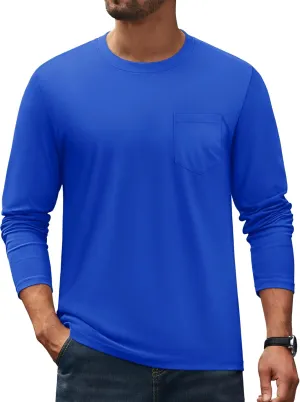 Cotrasen Men's Long Sleeve T-Shirts Cotton Casual T Shirts for Men Breathable Comfort Tee Shirts with Pocket