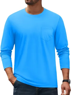 Cotrasen Men's Long Sleeve T-Shirts Cotton Casual T Shirts for Men Breathable Comfort Tee Shirts with Pocket