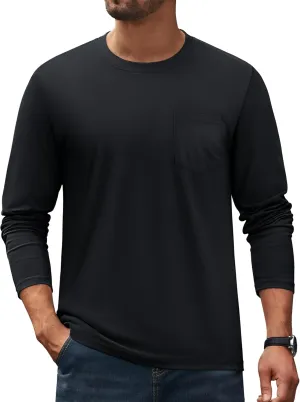 Cotrasen Men's Long Sleeve T-Shirts Cotton Casual T Shirts for Men Breathable Comfort Tee Shirts with Pocket