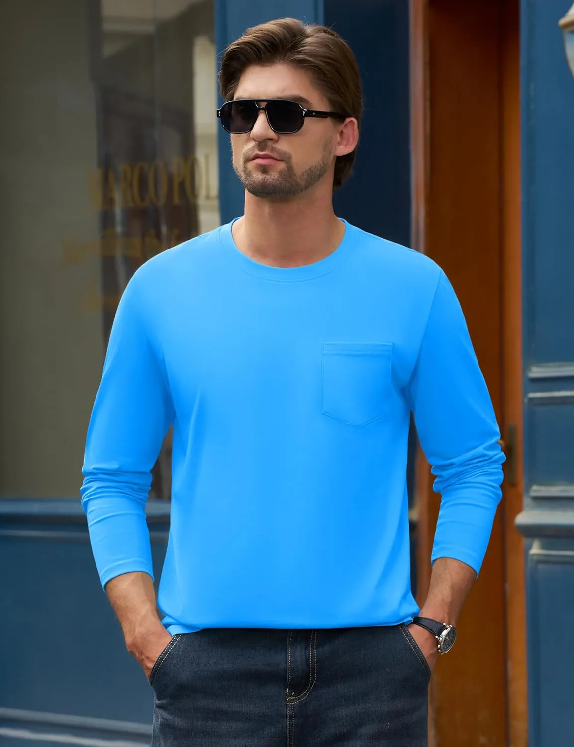Cotrasen Men's Long Sleeve T-Shirts Cotton Casual T Shirts for Men Breathable Comfort Tee Shirts with Pocket