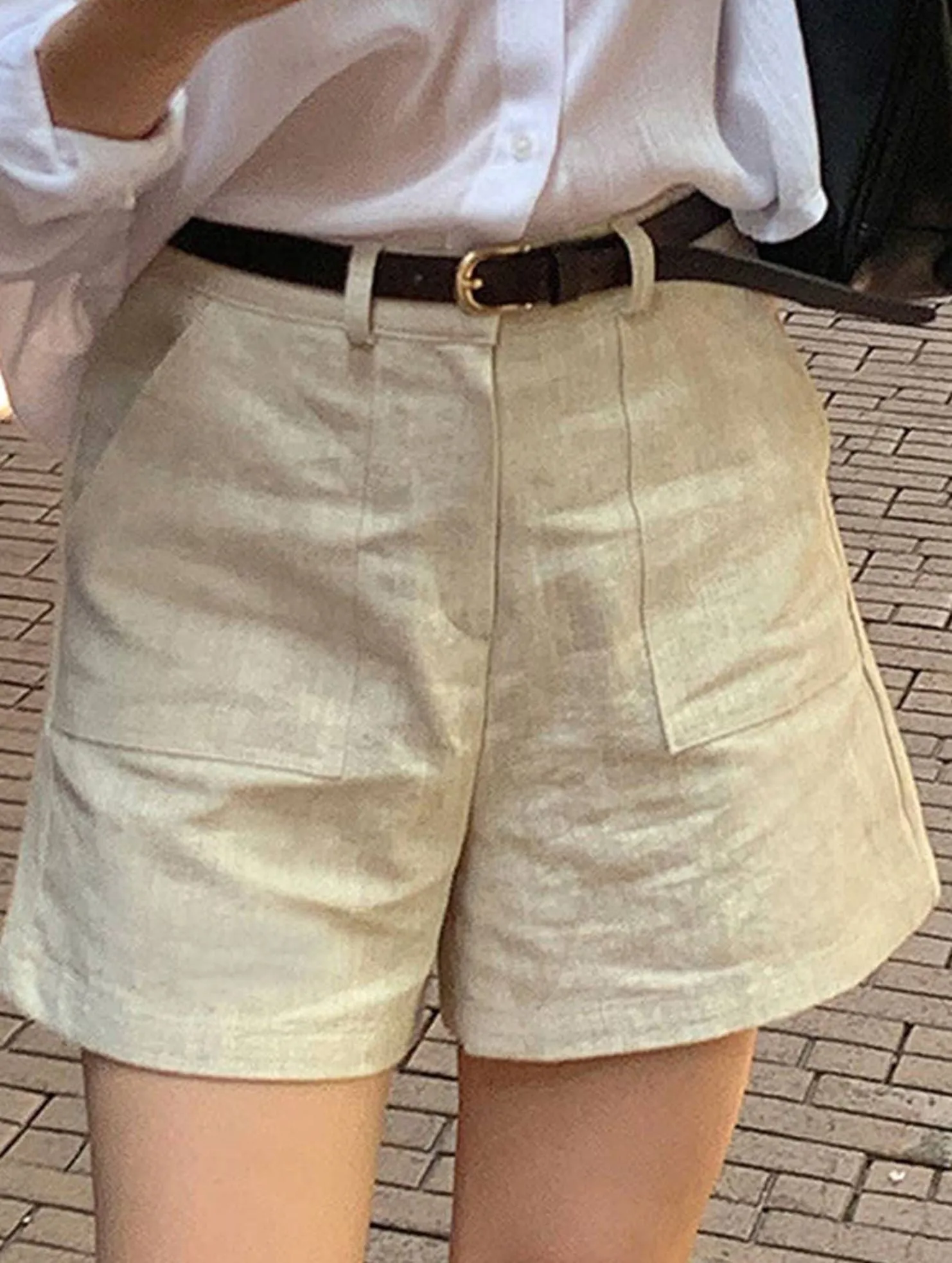 Perfect Design COTTON AND LINEN DOUBLE-POCKET SHORTS_CWBLP0742