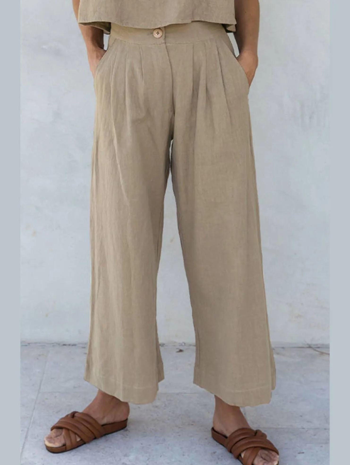 Casual Vibe COTTON AND LINEN STRAIGHT PANTS_CWBLP0731