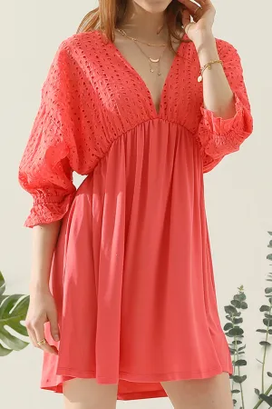 Trendy Cut Casual Style Wear COTTON EYELET 3/4 SLEEVE DRESS