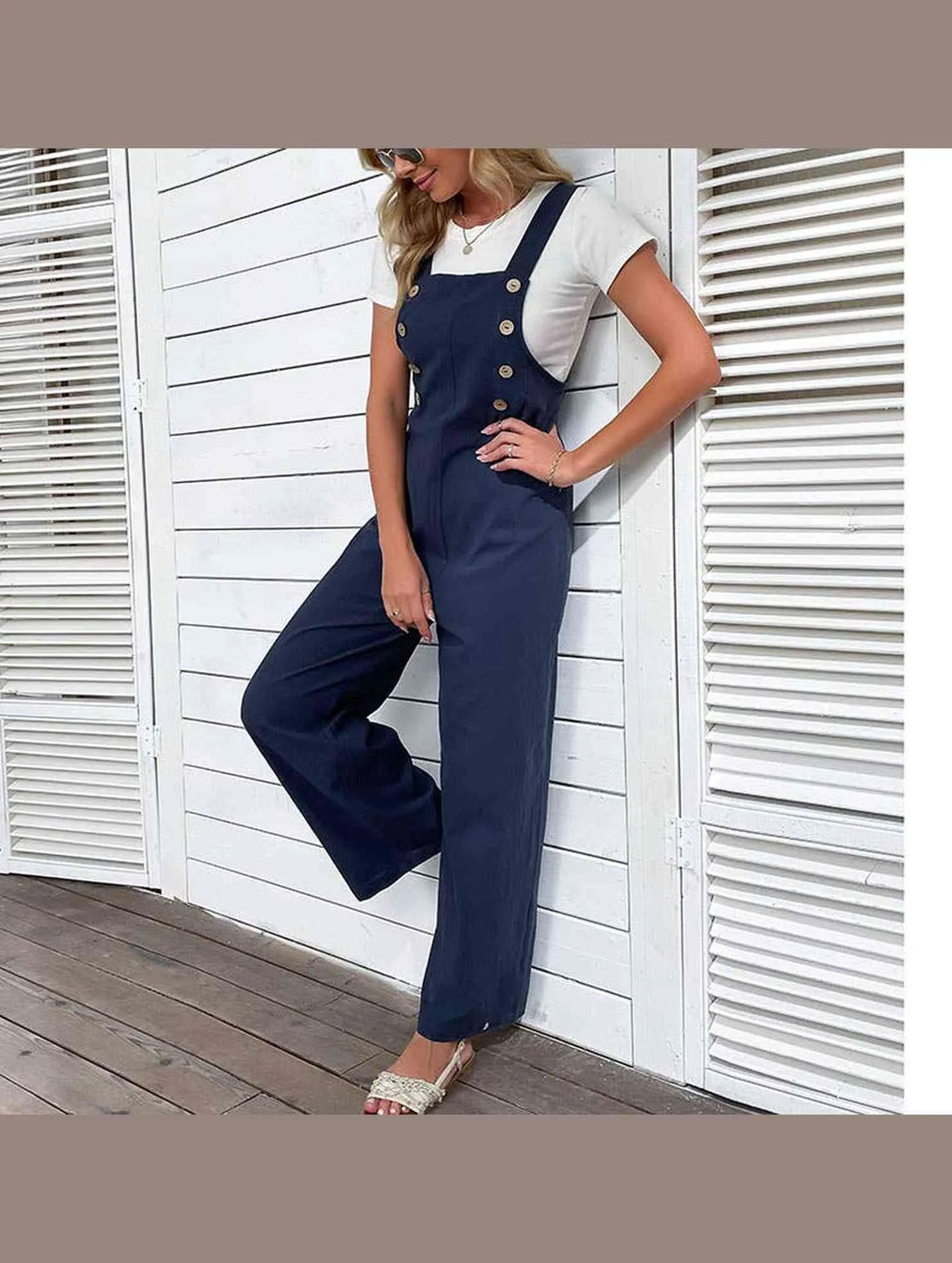 Shape Flex COTTON HEMP WIDE LEG OVERALLS_CWBLP0647