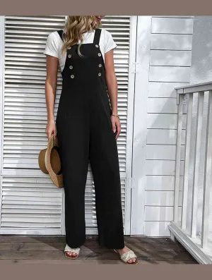 COTTON HEMP WIDE LEG OVERALLS_CWBLP0647 Stretch Movement