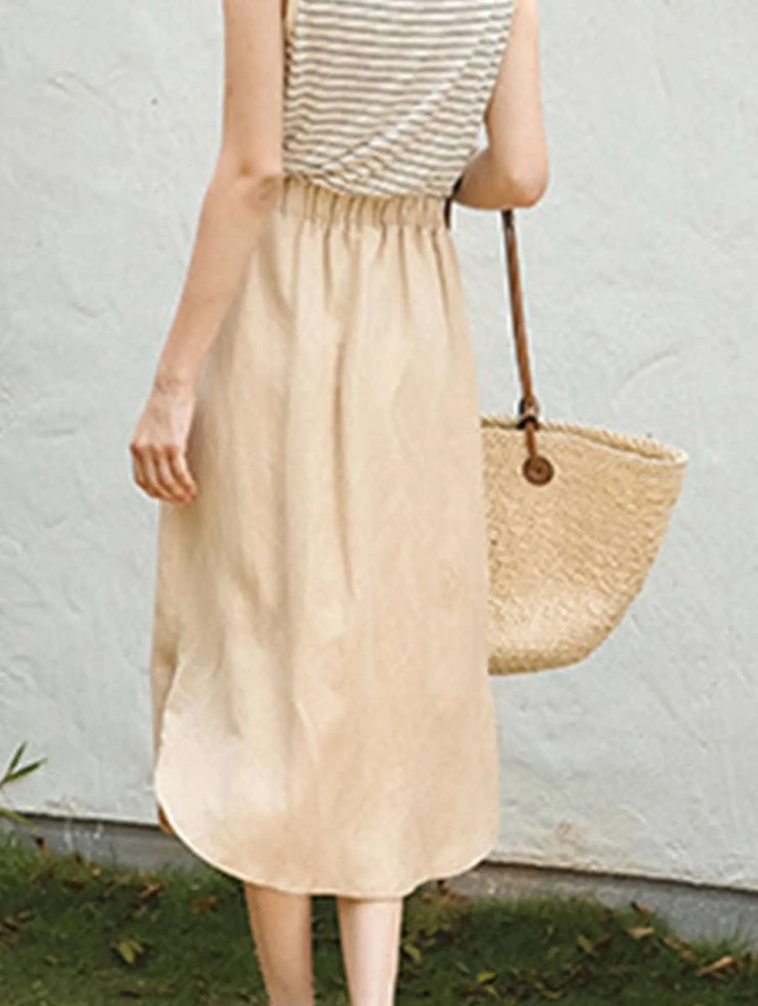 COTTON LINEN BREATHABLE CASUAL SKIRT_CWBLS0194 GussetedCrotch