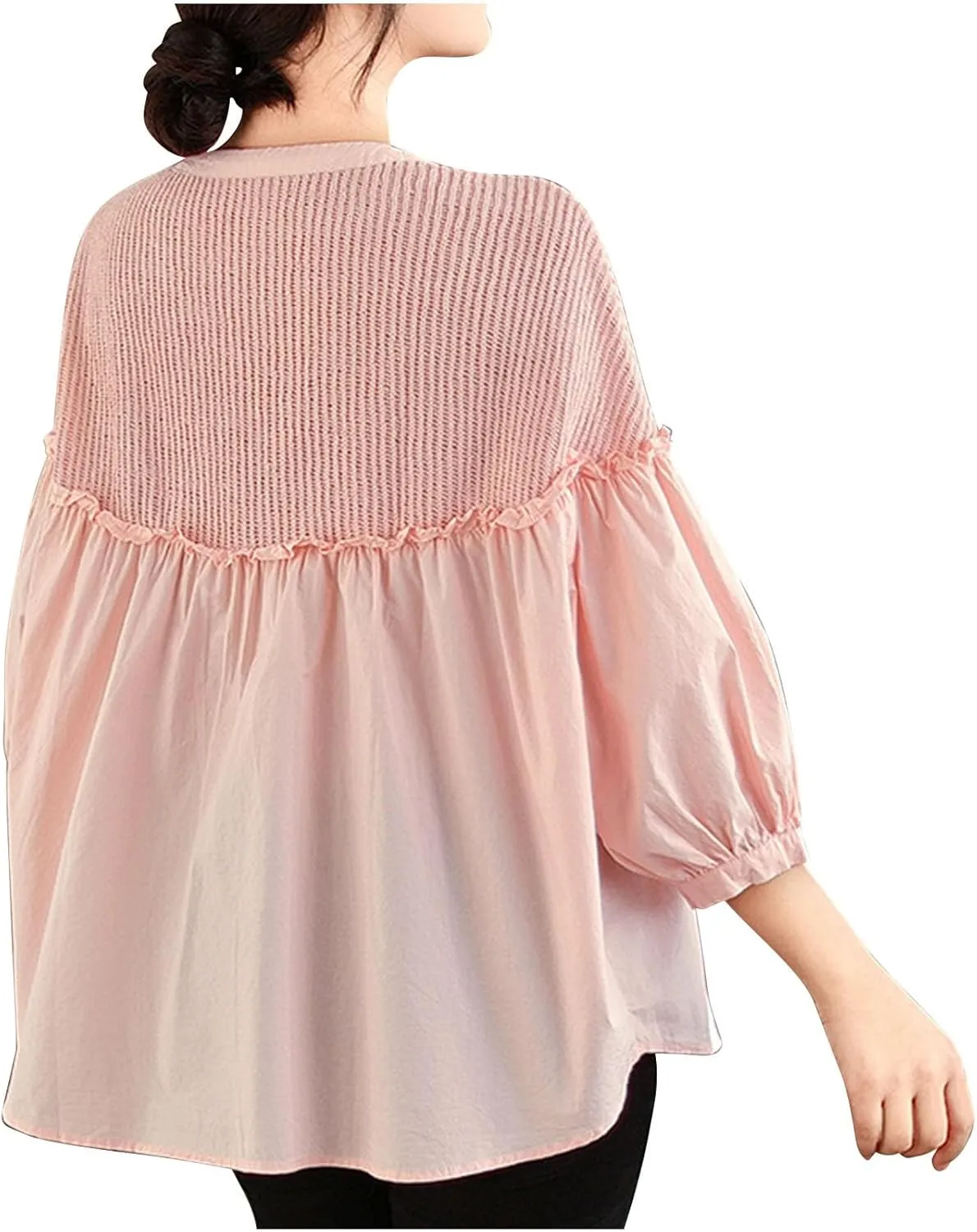 Cotton Linen Button Tops for Women 2025 Summer Peplum Babydoll Puff Short Sleeve Blouse T-Shirts Cute Crewneck Shirts
