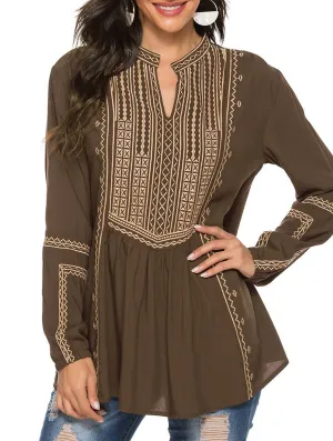 COTTON LONG SLEEVE EMBROIDERED BLOUSE_CWTBLL0817 Structured Shoulder