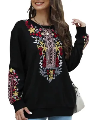 Reversible design COTTON PLUS-SIZE V-NECK ETHNIC EMBROIDERED HOODIE_CWTBLL0826