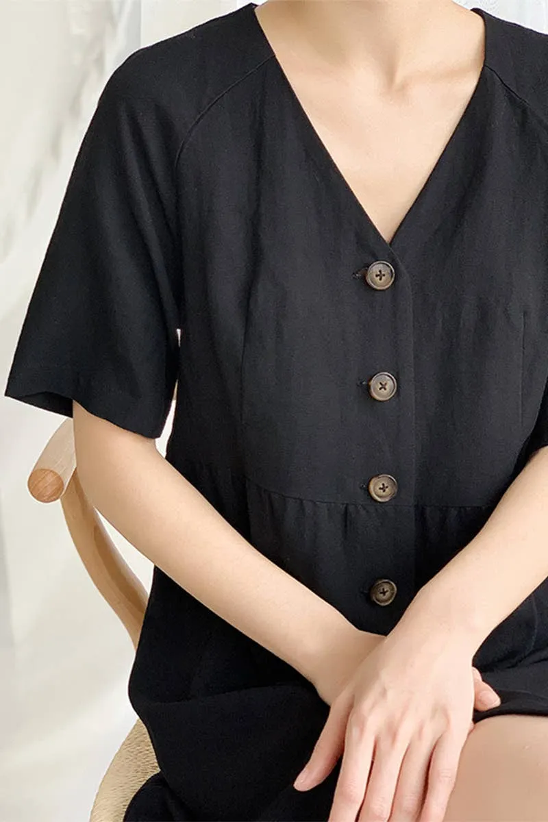 COTTON WAIST SLIMMING HEMP FRENCH DRESS_CWDSD4069 Flexible Waist