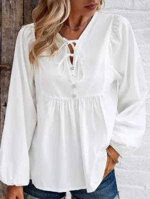 Reinforced Hem COTTON WICKING V COLLAR BLOUSE_CWTBLL0779
