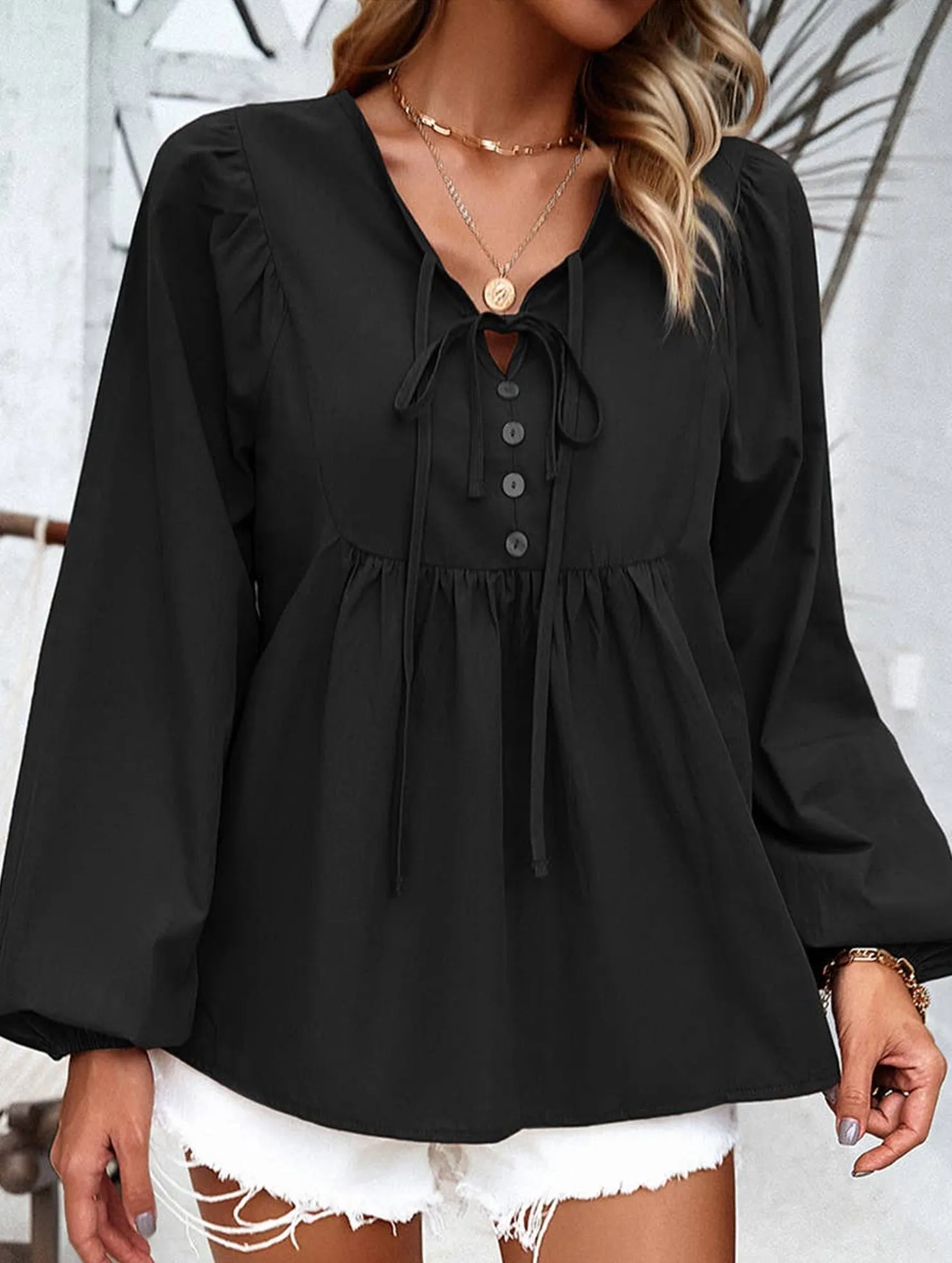 COTTON WICKING V COLLAR BLOUSE_CWTBLL0779 Antibacterial Fabric