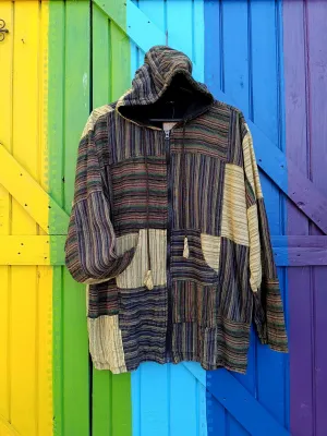 Cotton Zipped Funky Striped Patch Hoodies with Front Pockets - Medium