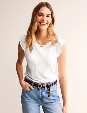 Cotton Flutter Top-White NoSlipGripperBand All-Purpose