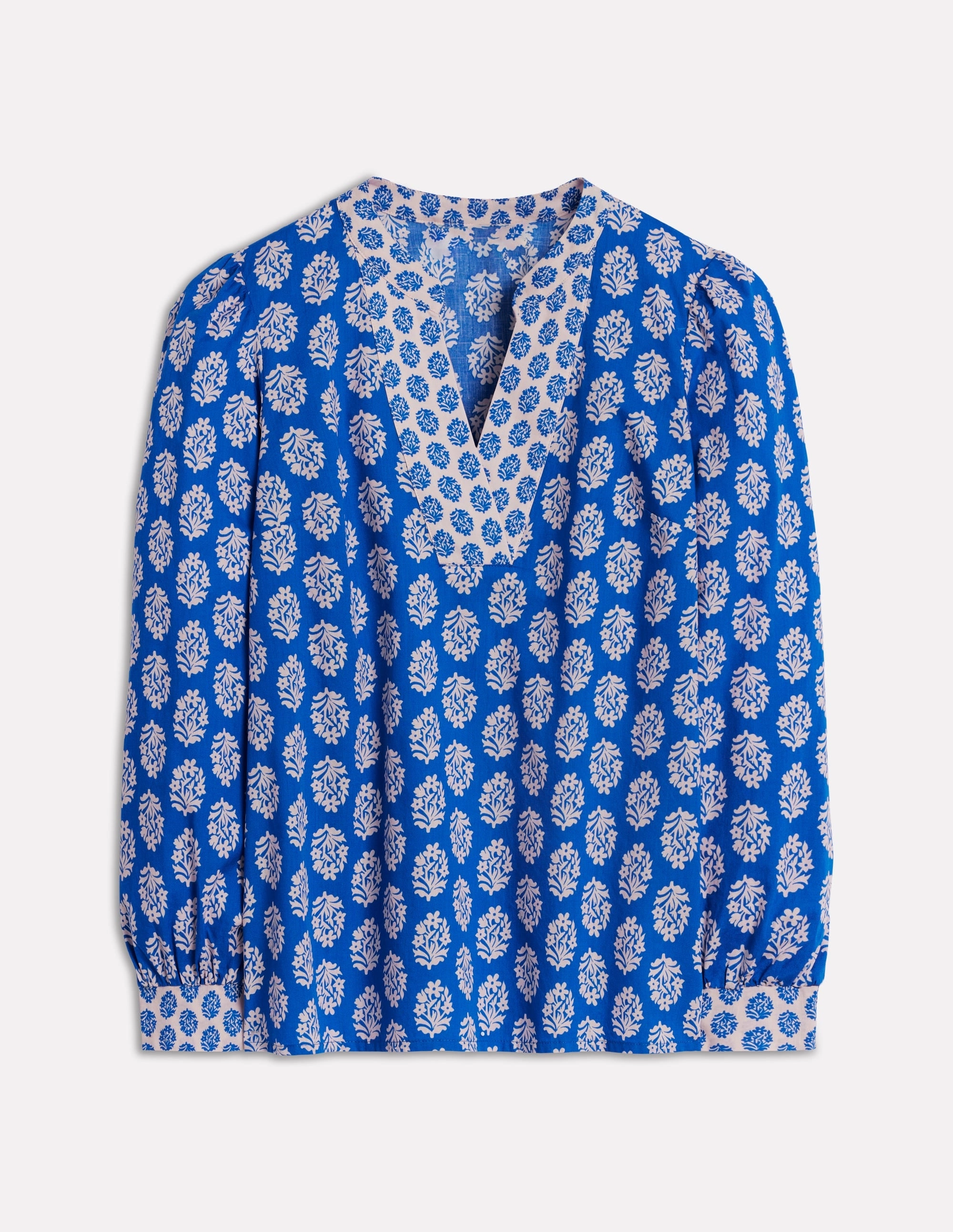 Cotton Notch Neck Top-Gallery Blue, Posey Stamp Durable Reinforced Elbow Patches Tencel Blend Fabric
