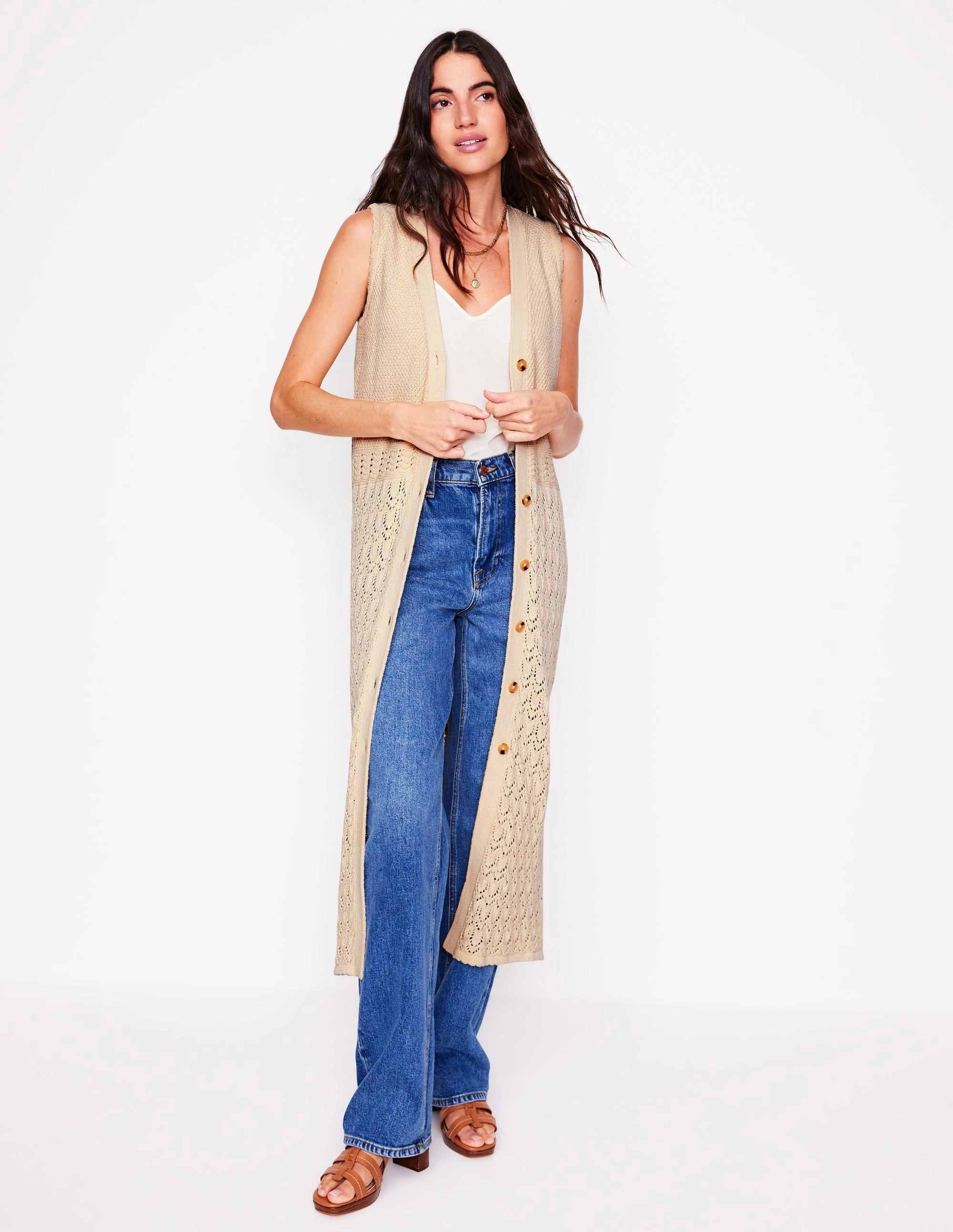 Cotton Sleeveless Cardigan-Warm Ivory Elastic Seamless Design