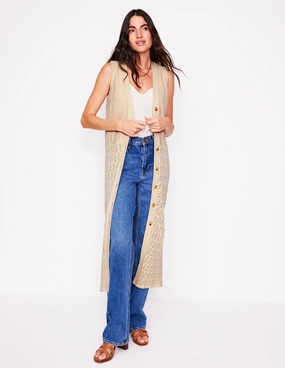 Cotton Sleeveless Cardigan-Warm Ivory Elastic Seamless Design