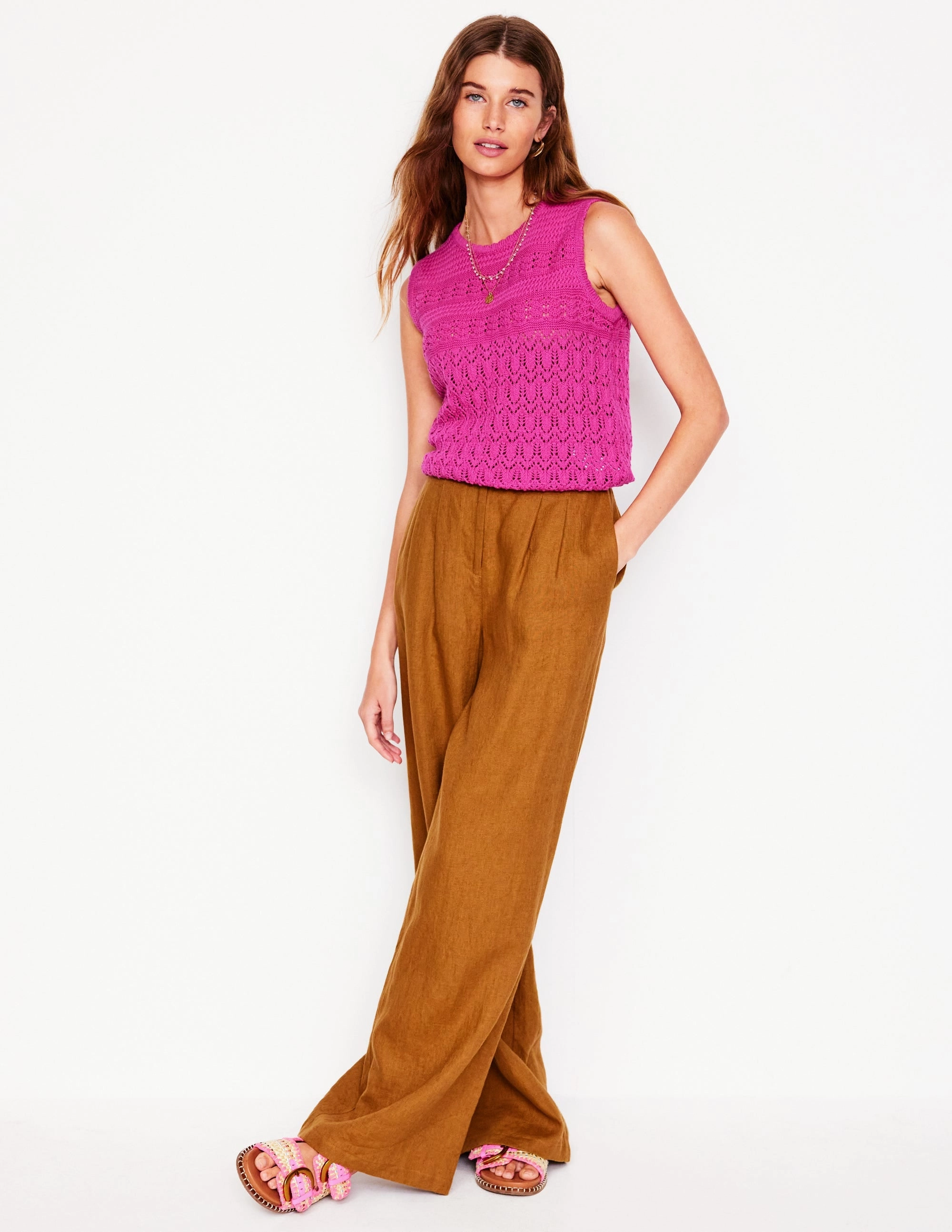 Twisted Cable Pattern Cotton Stitch Crew Tank-Purple Damson