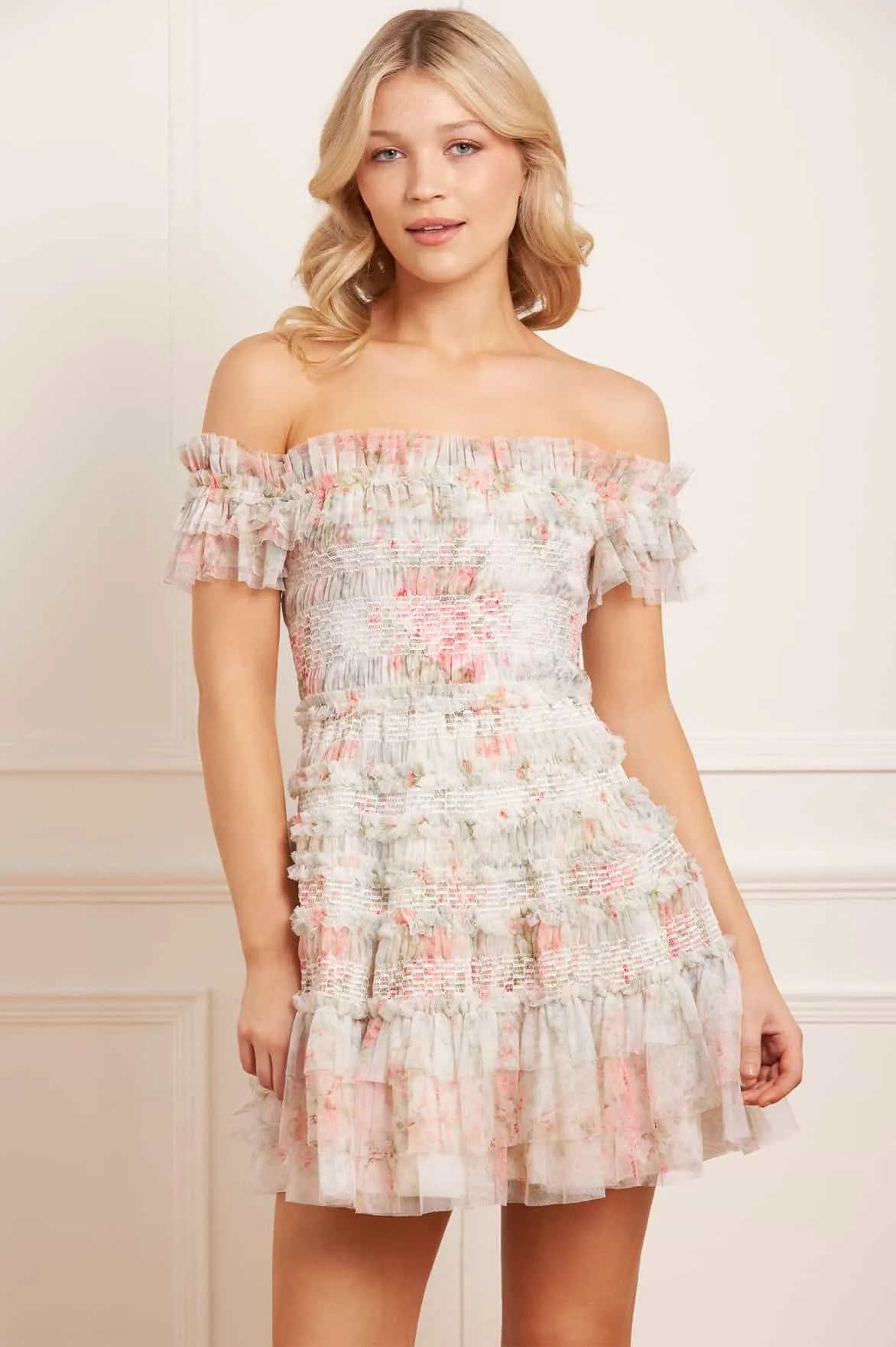 Love Energy Polished Mood Madame Rose Elodie Off-Shoulder Micro Mini Dress