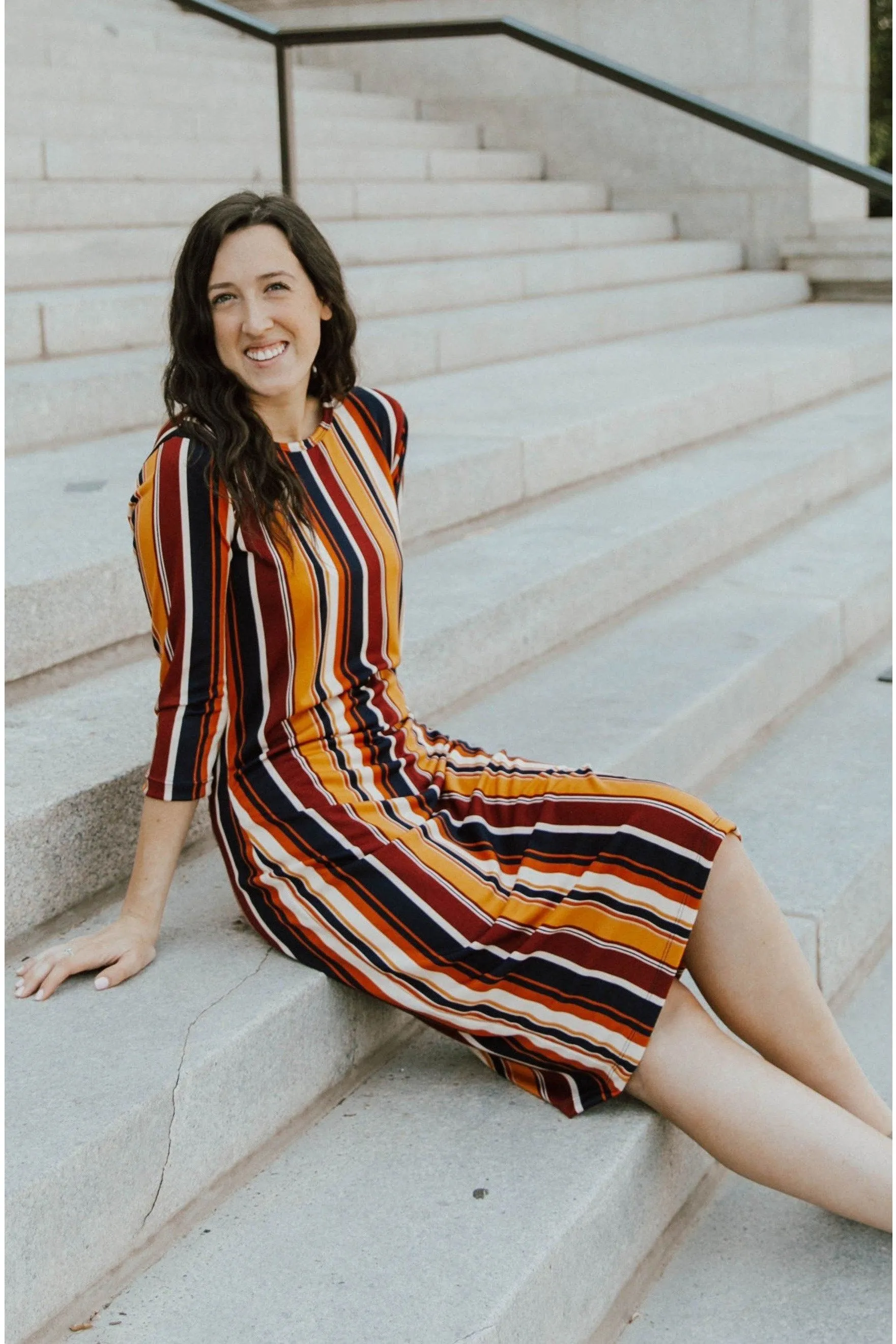 Jadyn Dress Collegiate Multi-stripe Flattering Shape Design
