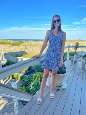 Timeless Edge Bali Tank Dress Variegated Leaves Navy/White