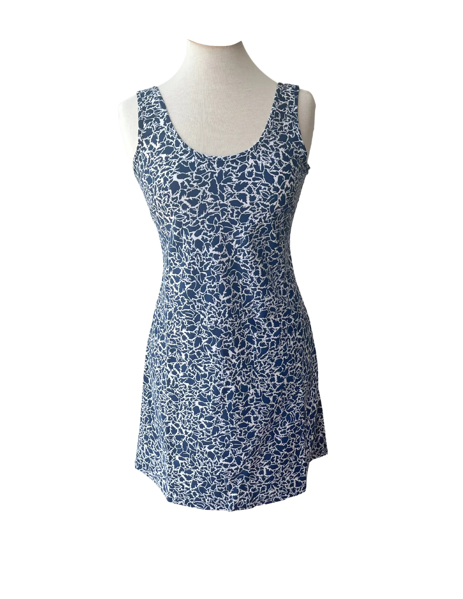 Bali Tank Dress Variegated Leaves Navy/White Urban Style
