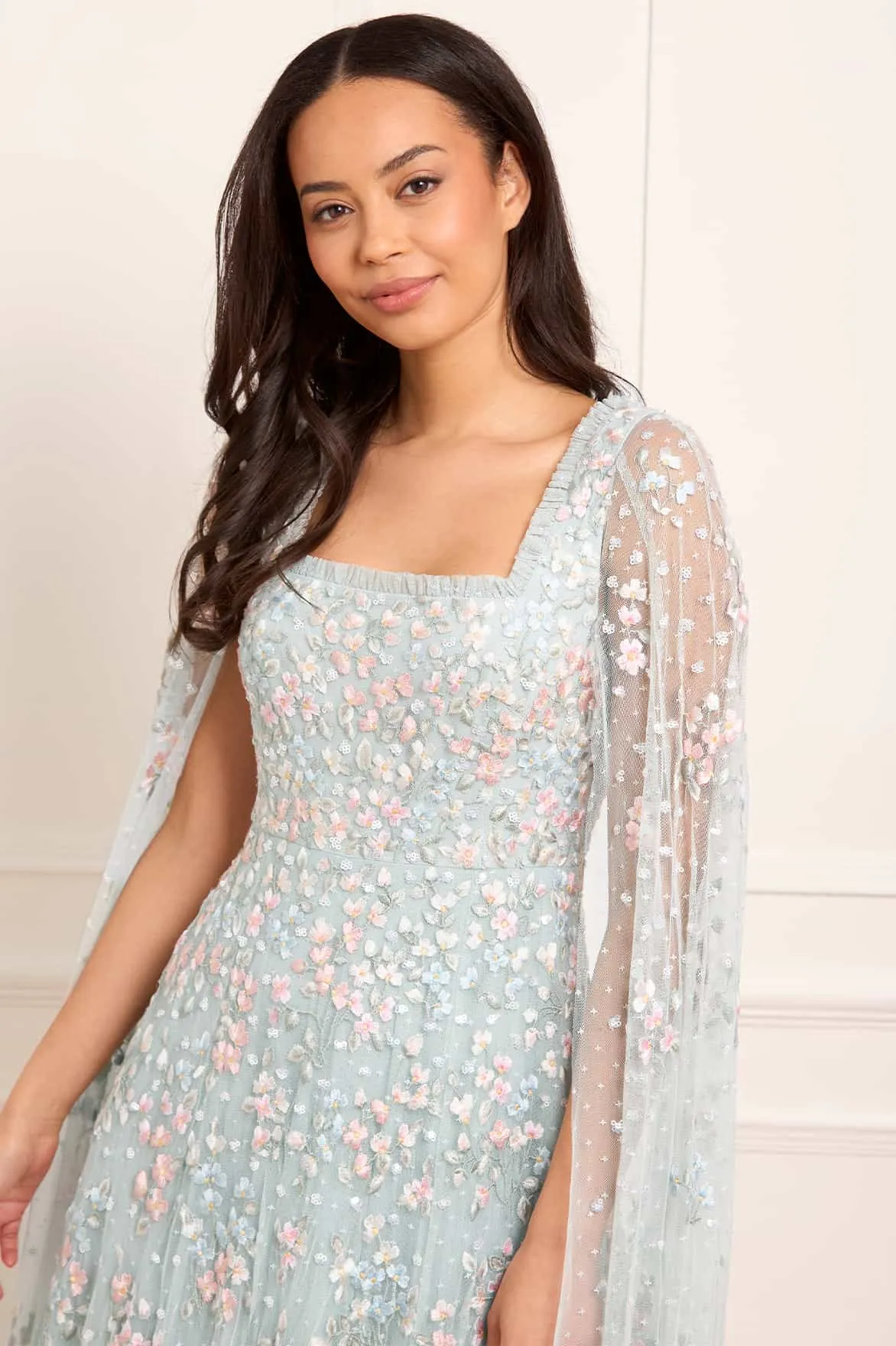 Smart Glide Versailles Ditsy Cape Sleeve Ankle Gown