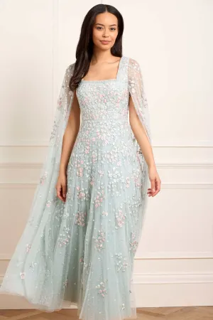 Versailles Ditsy Cape Sleeve Ankle Gown Feminine Fit Light and Comfortable